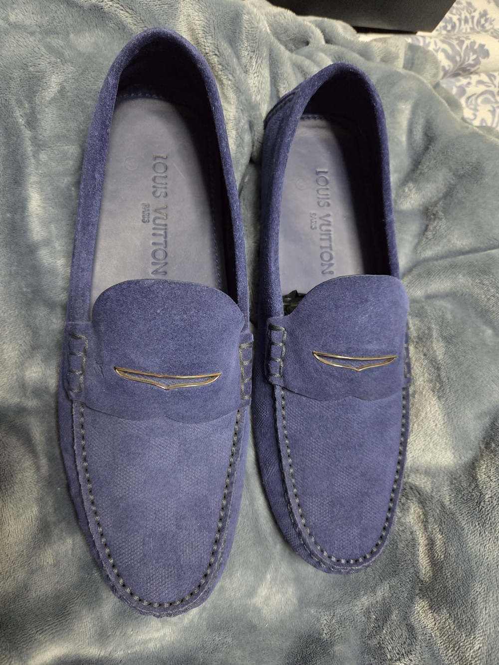 Louis Vuitton Men’s Navy Suede Penny Loafers - Picture 4 of 4